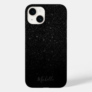 Moderne zwarte glitter minimalistische douanenaam Case-Mate iPhone 14 hoesje