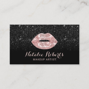Moderne zwarte glitter Roos Gold Lips Makeup Artis Visitekaartje