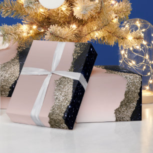 Moderne Zwarte Glitter Roze Goud Cadeaupapier