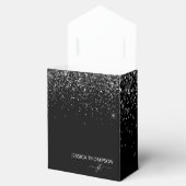 Moderne zwarte Glitter Simple Script Monogram Name Bedankdoosjes (Geopend)