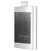 Moderne zwarte Glitter Simple Script Monogram Name Flacon (Links)