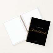 Moderne zwarte Gold Minimalist Script Sketchbook Notitieboek (Binnen)