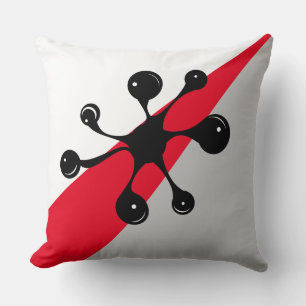 Moderne Zwarte Goo op Rood, Grijs en Wit Kussen