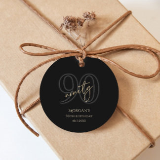 Moderne Zwarte Goud 90e Verjaardag Party Favor Tag Bedankjes Labels