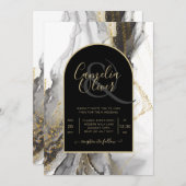 Moderne Zwarte Goud Agaat Marmer Glitter Bruiloft Kaart (Voorkant / Achterkant)