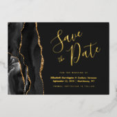 Moderne Zwarte Goud Agaat Save the Date Folie Uitnodiging (Voorkant)