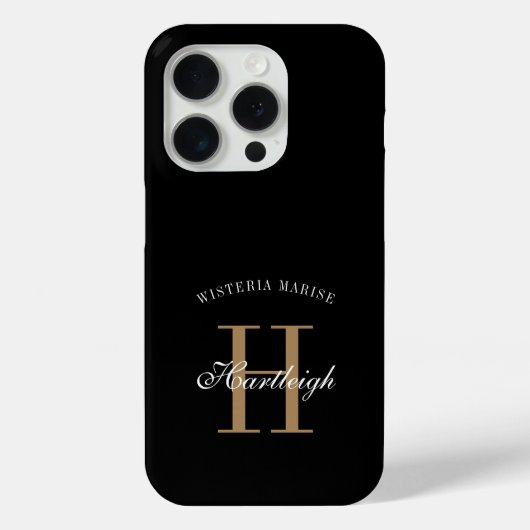 Moderne Zwarte Goud Witte Monogram Naam Case-Mate iPhone Case (Achterkant)
