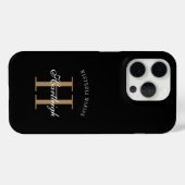 Moderne Zwarte Goud Witte Monogram Naam Case-Mate iPhone Case (Achterkant (horizontaal))