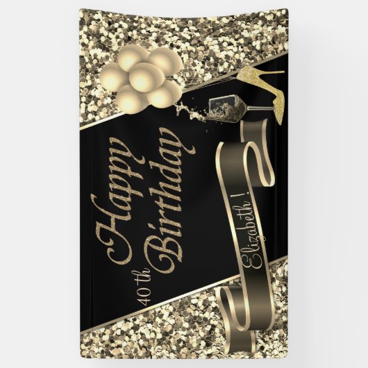 Moderne zwarte goudballonnen, glas, hoge hiel spandoek (Verticaal)