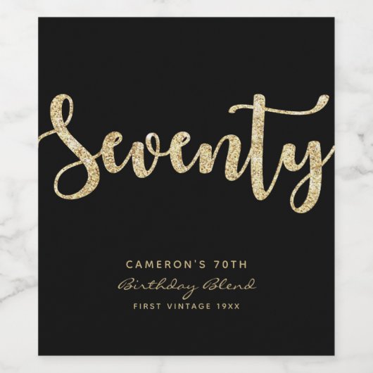 Moderne zwarte & gouden 70ste verjaardag, op maat  wijn etiket (Enkel label)