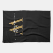 Moderne Zwarte Gouden Aangepaste Monogram Naam Let Theedoek (Horizontaal)