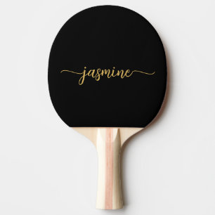 Moderne Zwarte Gouden Aangepaste Naam Handtekening Tafeltennisbatje