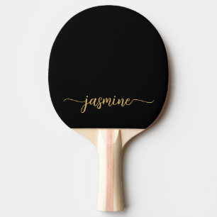 Moderne Zwarte Gouden Aangepaste Naam Handtekening Tafeltennisbatje
