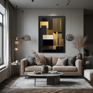 Moderne Zwarte Gouden Abstracte Geometrische Poster