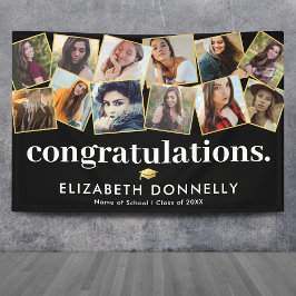 Moderne zwarte gouden Afstuderen fotocollage Spandoek