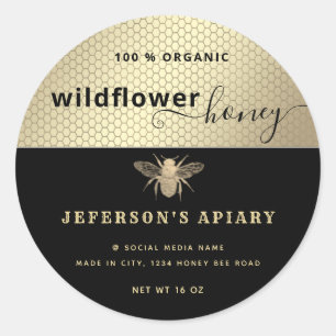Moderne zwarte gouden bijenkast Honey jar Ronde Sticker