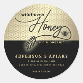 Moderne zwarte gouden bijenkast Honey jar Ronde Sticker