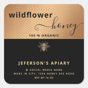Moderne zwarte gouden bijenkast Honey jar Square S Vierkante Sticker