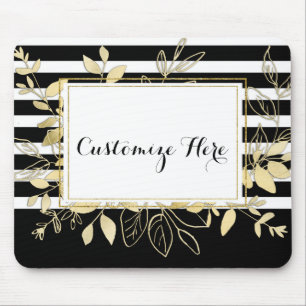 Moderne zwarte gouden botanische bladeren Glamour  Muismat