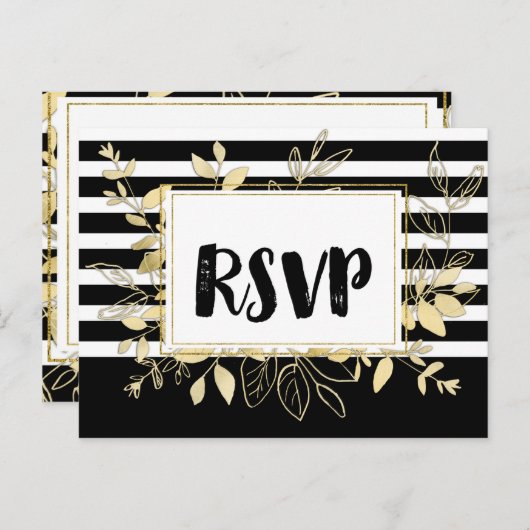 Moderne Zwarte Gouden Botanische Glamour Bruiloft Uitnodiging Briefkaart (Voorkant / Achterkant)