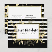 Moderne Zwarte Gouden Botanische Glamour Save the Aankondigingskaart (Voorkant / Achterkant)