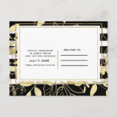 Moderne Zwarte Gouden Botanische Glamour Save the Aankondigingskaart (Achterkant)