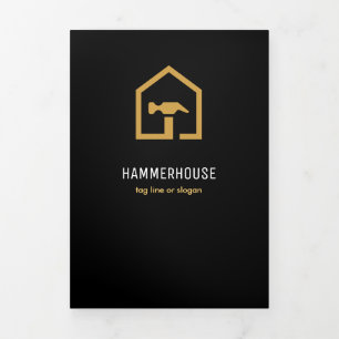 Moderne Zwarte & Gouden Bouw Vouwkaart Drieluik Kaart