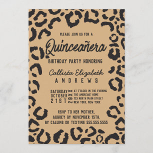 Moderne Zwarte Gouden Cheetah Leopard Quinceañera Kaart