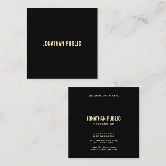 Moderne zwarte gouden elegante professionele lapto vierkante visitekaartje (Voorkant / Achterkant)