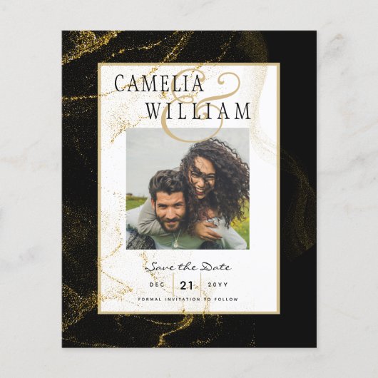 Moderne Zwarte Gouden Glitter Bruiloft Flyer (Voorkant)