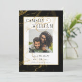 Moderne Zwarte Gouden Glitter Bruiloft Kaart (Staand voorkant)