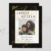 Moderne Zwarte Gouden Glitter Bruiloft Kaart (Voorkant / Achterkant)