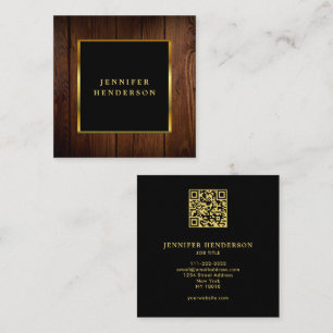 Moderne zwarte gouden hout QR-code professioneel Vierkante Visitekaartje