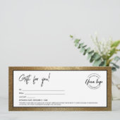 Moderne Zwarte Gouden Logo Cadeaubon Kaart (Staand voorkant)