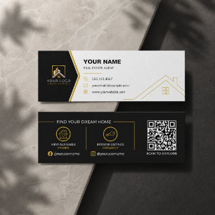Moderne Zwarte Gouden Luxe Onroerend Goed QR Code Mini Visitekaartje