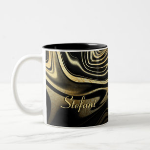 Moderne Zwarte Gouden Marmer Glitter Tweekleurige Koffiemok