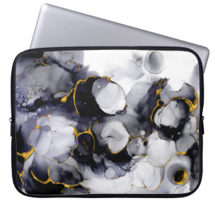 Moderne zwarte, gouden, marmer-laptophoes laptop sleeve