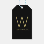 Moderne zwarte gouden minimalistische monogram cadeaulabel (Voorkant)