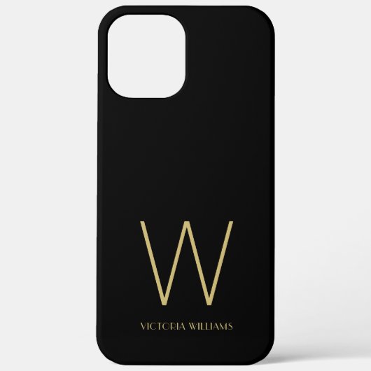 Moderne zwarte gouden minimalistische monogram Case-Mate iPhone case (Achterkant)