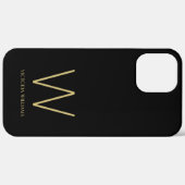Moderne zwarte gouden minimalistische monogram Case-Mate iPhone case (Achterkant (horizontaal))