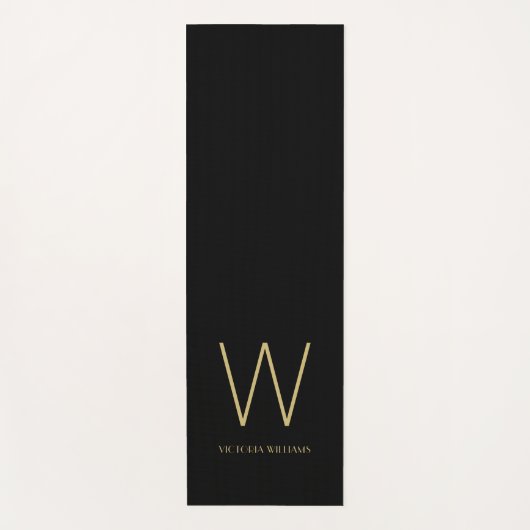 Moderne zwarte gouden minimalistische monogram yogamat (Voorkant)