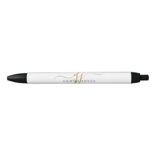 Moderne Zwarte Gouden Monogram Initiaal Script Naa Inkt Pen