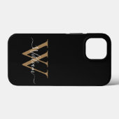 Moderne zwarte gouden monogram script naam Case-Mate iPhone case (Achterkant (horizontaal))