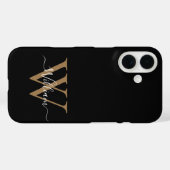Moderne zwarte gouden monogram script naam Case-Mate iPhone case (Achterkant (horizontaal))