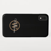 Moderne Zwarte Gouden Monogram Script Naam Case-Mate iPhone Case (Achterkant (horizontaal))