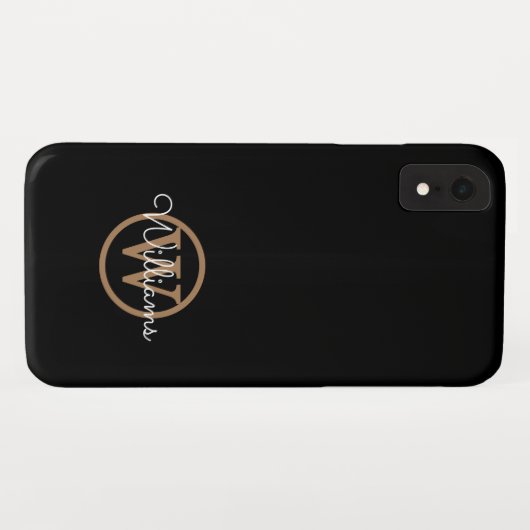 Moderne Zwarte Gouden Monogram Script Naam Case-Mate iPhone Case (Achterkant (horizontaal))