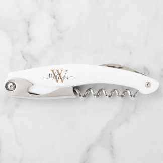 Moderne zwarte gouden monogram script naam kurkentrekker