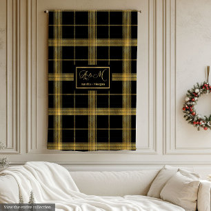 Moderne Zwarte Gouden Plaid Dekbed met Naam Fleece Deken