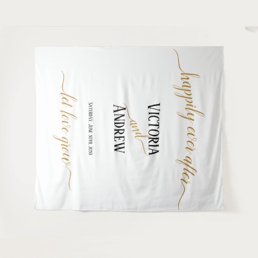 Moderne Zwarte Gouden Script Minimale Trouwdag Wandkleed (Voorkant (horizontaal))