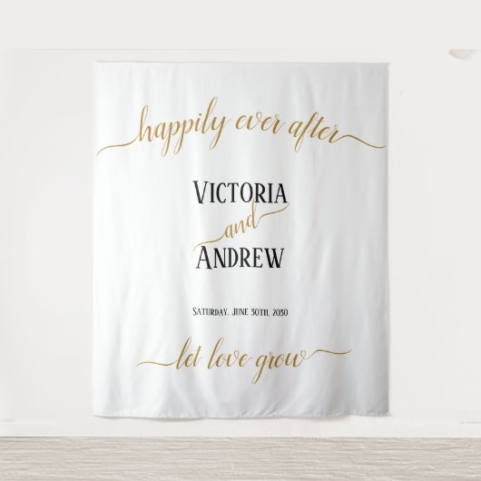 Moderne Zwarte Gouden Script Minimale Trouwdag Wandkleed (Voorkant)